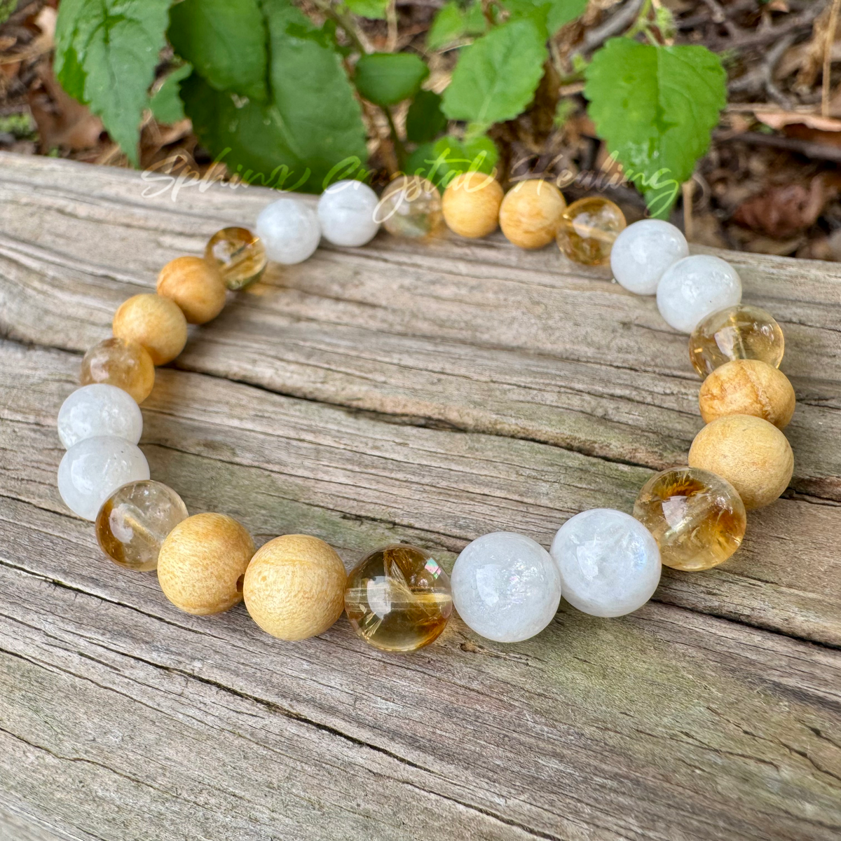 The Goddess of Sunshine • Citrine, Rainbow Moonstone & Palo Santo Positive Energy Bracelet