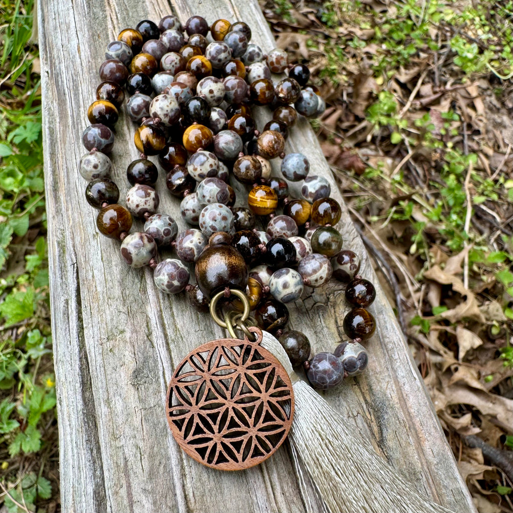 The Bark Skin Totem • Phlogopite, Jasper & Tiger’s Eye Grounding Mala Necklace