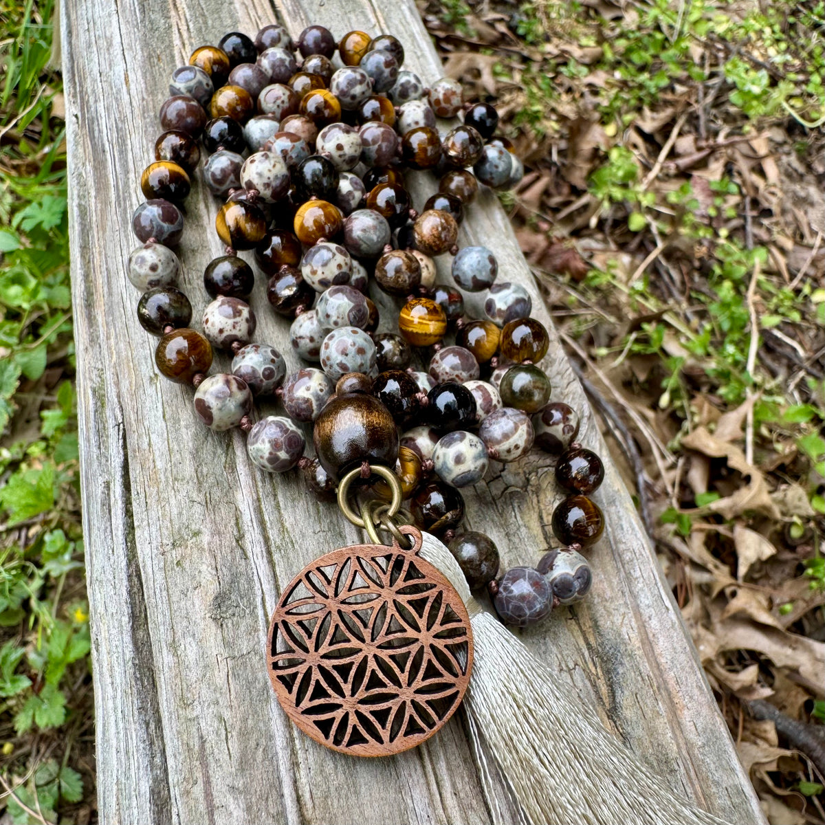 The Bark Skin Totem • Phlogopite, Jasper & Tiger’s Eye Grounding Mala Necklace