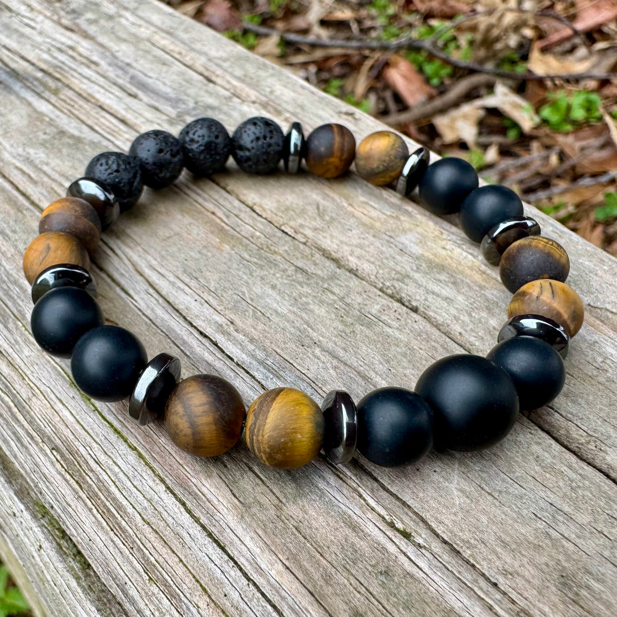 Battle Ropes • Tiger’s Eye, Black Onyx, Hematite & Lava Stone Strength Bracelet