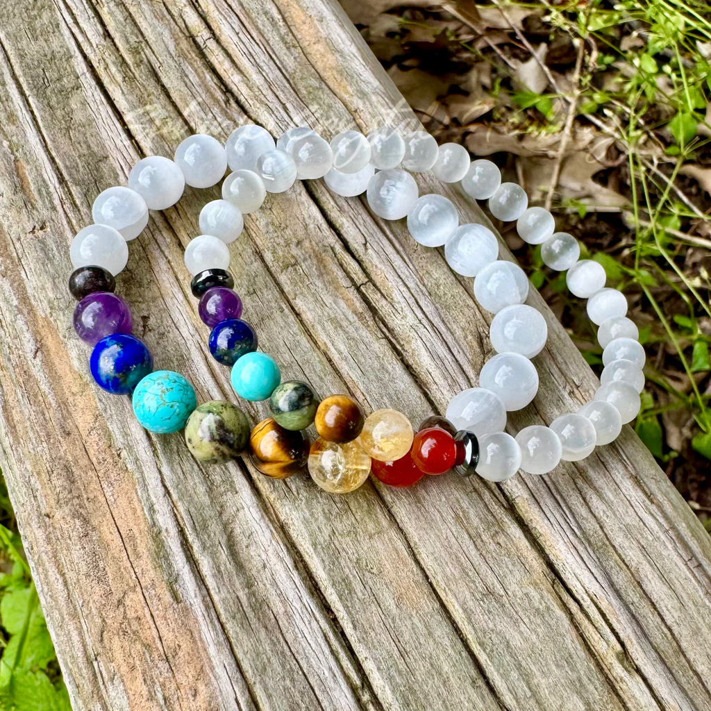 Chakra Alignment • Selenite, Bronzite & Seven Crystal Protection Bracelet