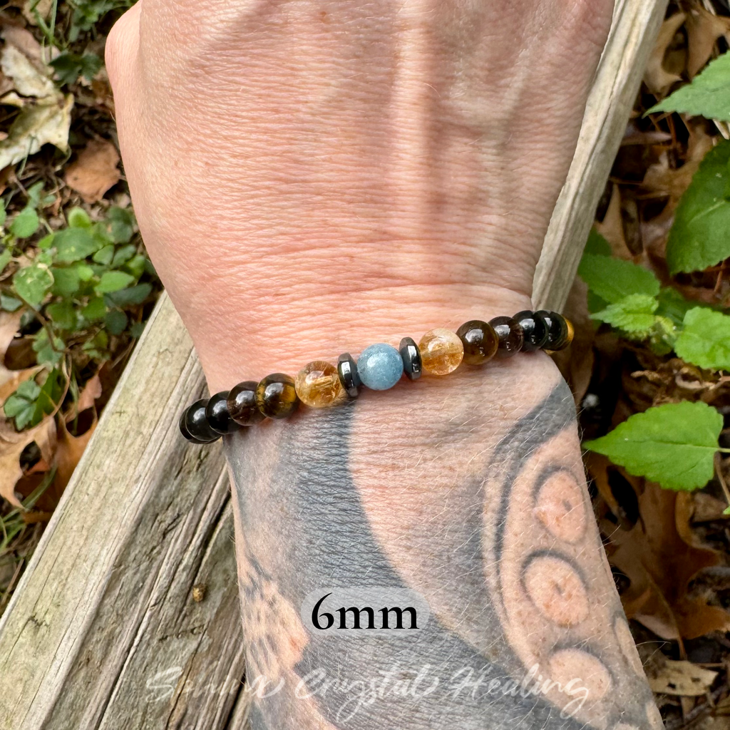 The Intelligent Gemini • Tiger’s Eye, Citrine & Aquamarine Zodiac Bracelet