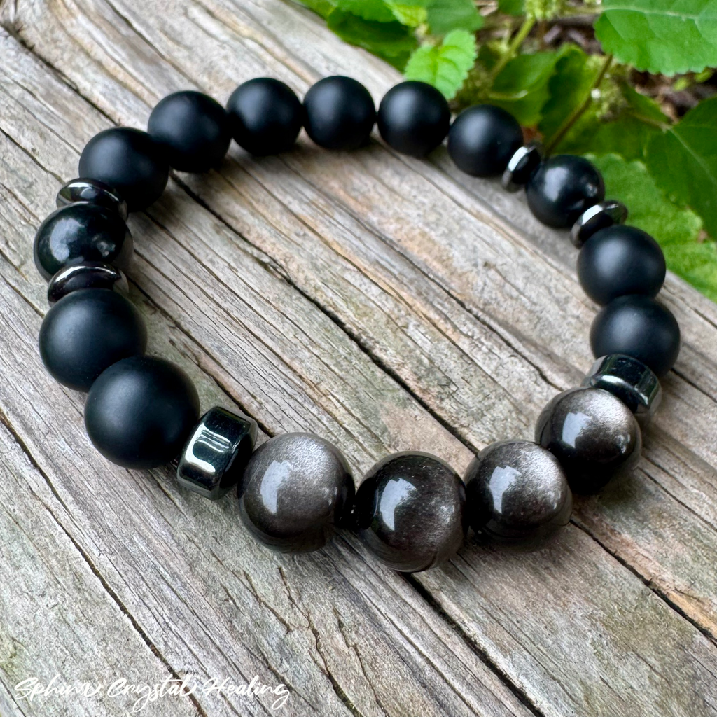 Divine Reflection • Shungite, Obsidian, Black Onyx & Hematite Spiritual Bracelet