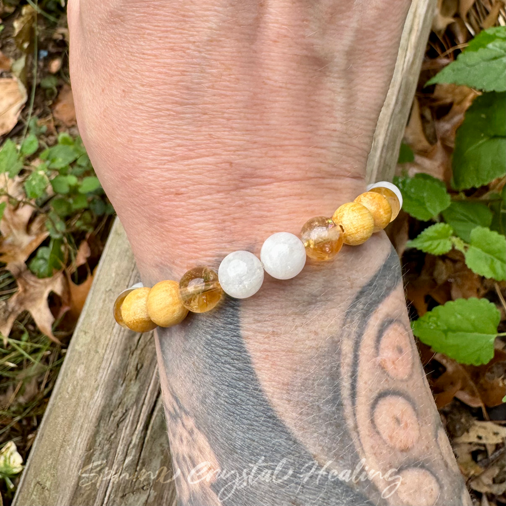 The Goddess of Sunshine • Citrine, Rainbow Moonstone & Palo Santo Positive Energy Bracelet