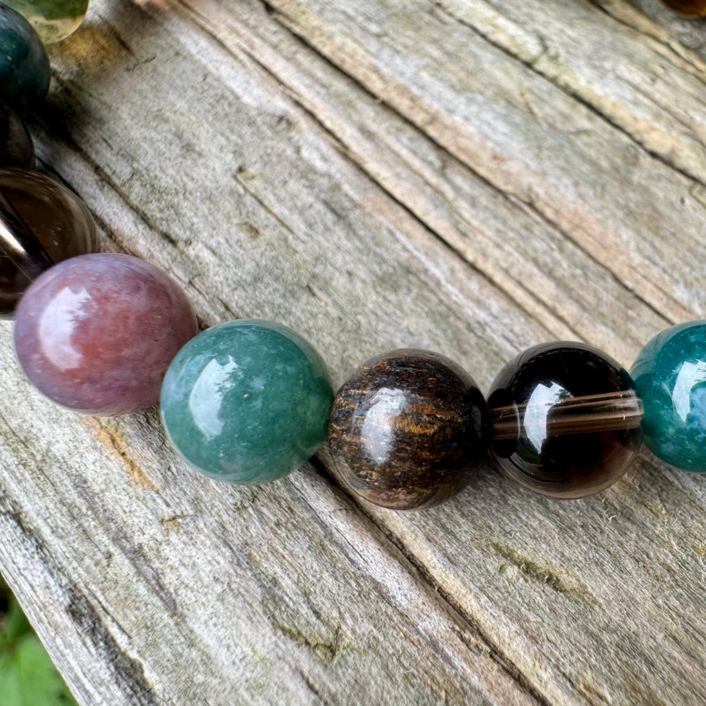 The Sagacious Mind • Indian Agate, Smoky Quartz, Bronzite & Tigers Eye Grounding Bracelet