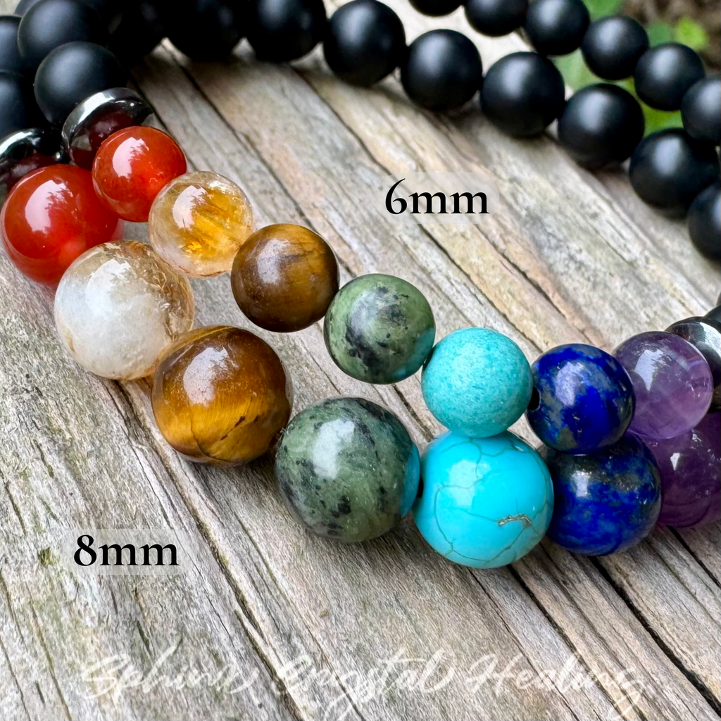 Chakra Protection & Grounding Bracelet • Black Onyx, Hematite & Seven Chakra Crystals