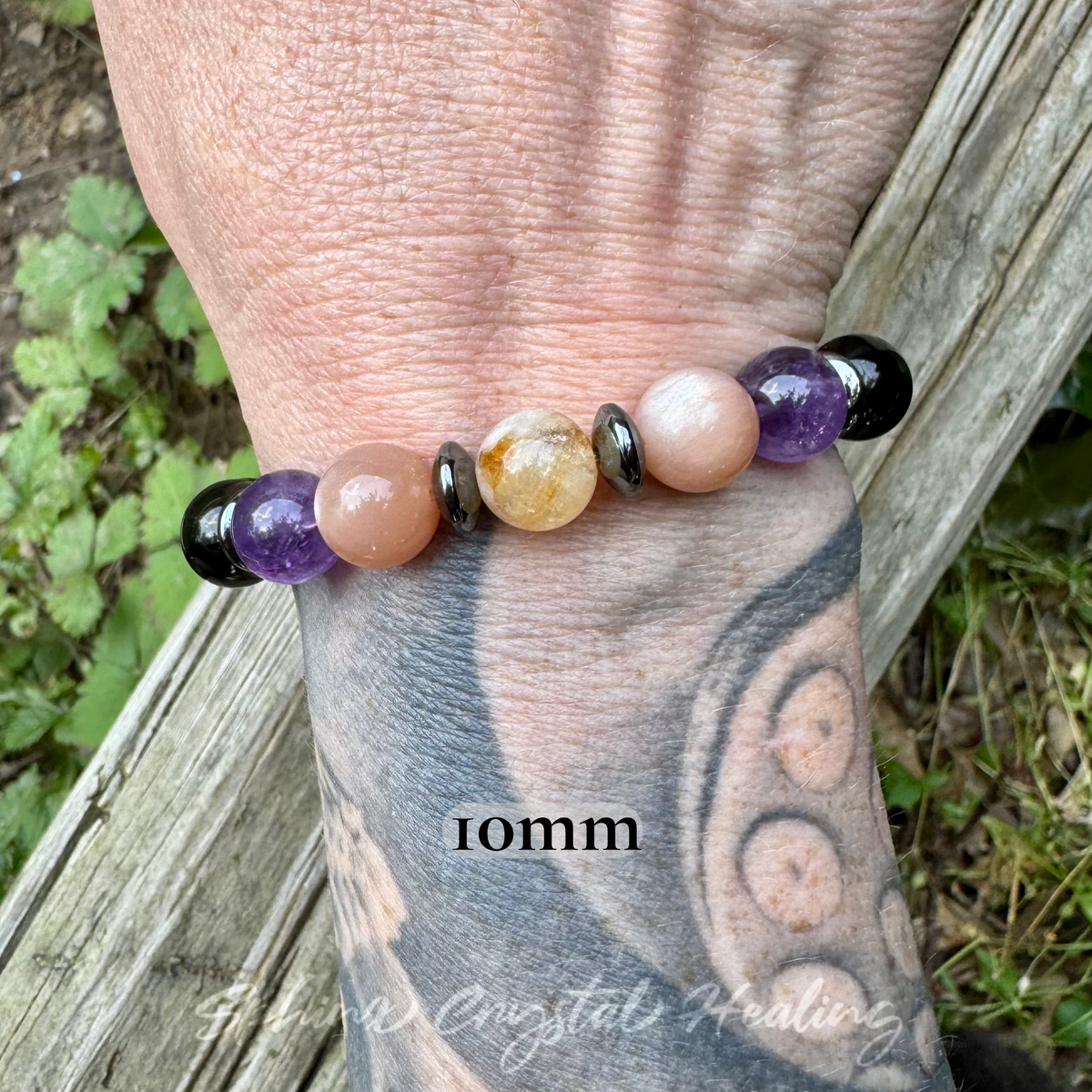 The Intuitive Cancer • Amethyst, Peach Moonstone & Black Tourmaline Zodiac Bracelet