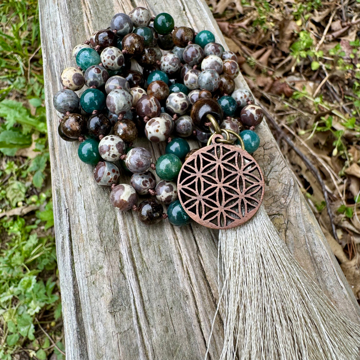 The Earth Living Totem • Jasper, Phlogopite & Moss Agate Mala Necklace