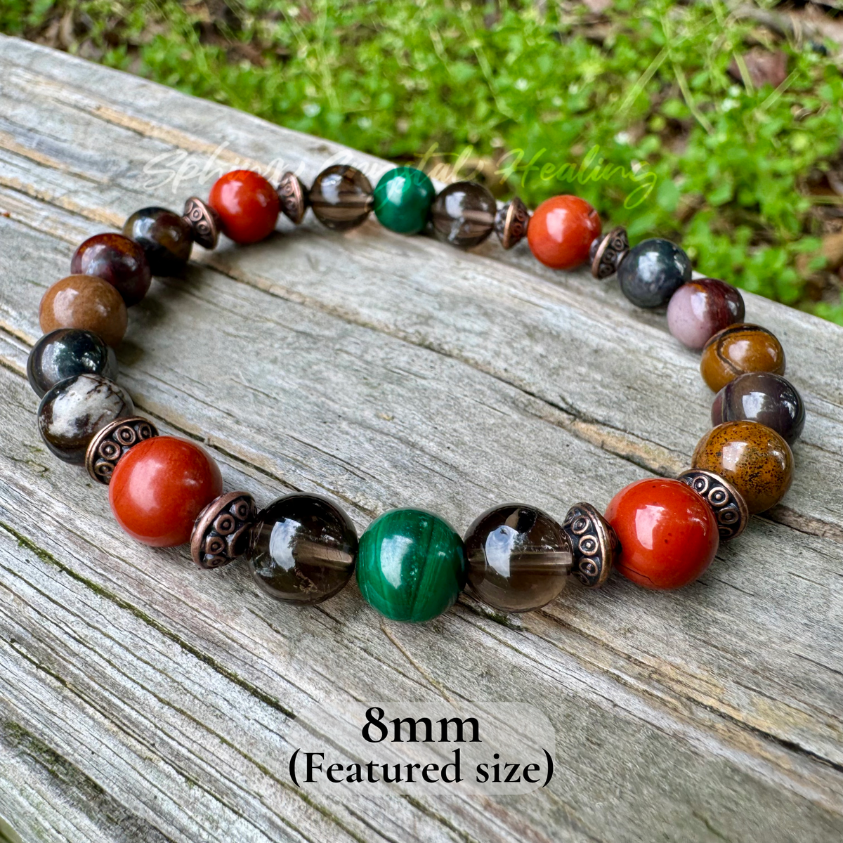 The Strength of Terra • Malachite, Red Jasper, Smoky Quartz & Tiger Iron Protection Bracelet
