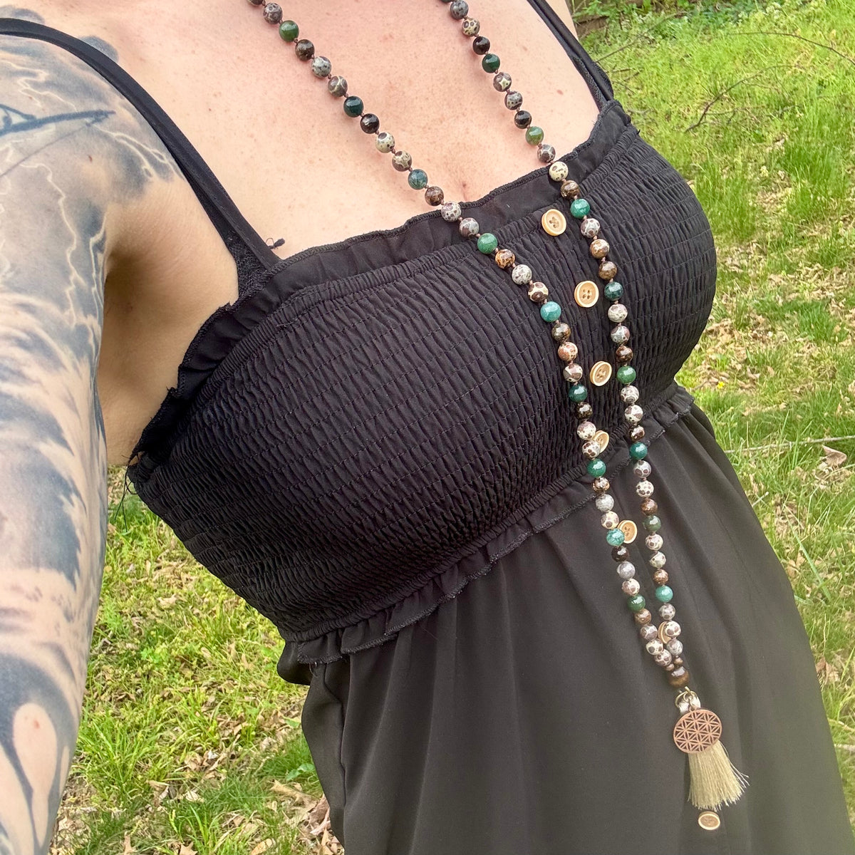 The Earth Living Totem • Jasper, Phlogopite & Moss Agate Mala Necklace