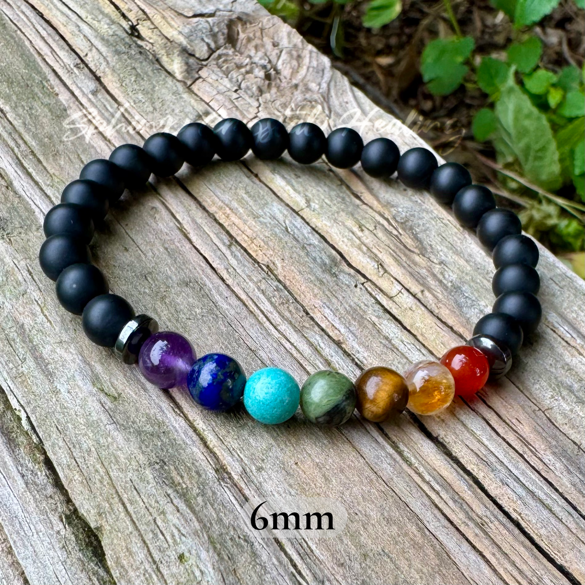 Chakra Protection & Grounding Bracelet • Black Onyx, Hematite & Seven Chakra Crystals