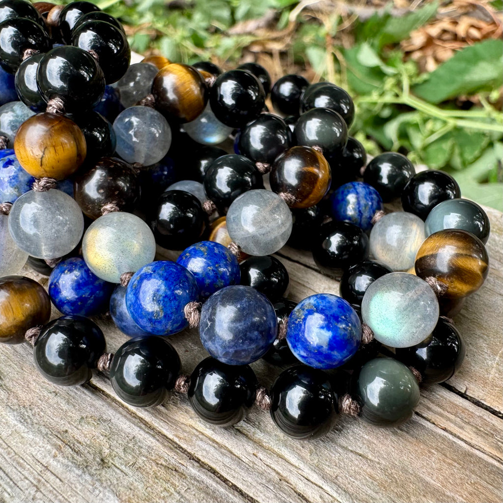 The Optimistic Sagittarius • Labradorite, Lapis & Tiger’s Eye Zodiac Mala Necklace