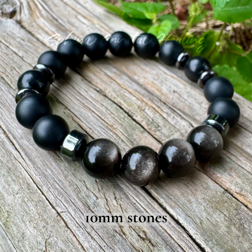 Divine Reflection • Shungite, Obsidian, Black Onyx & Hematite Spiritual Bracelet