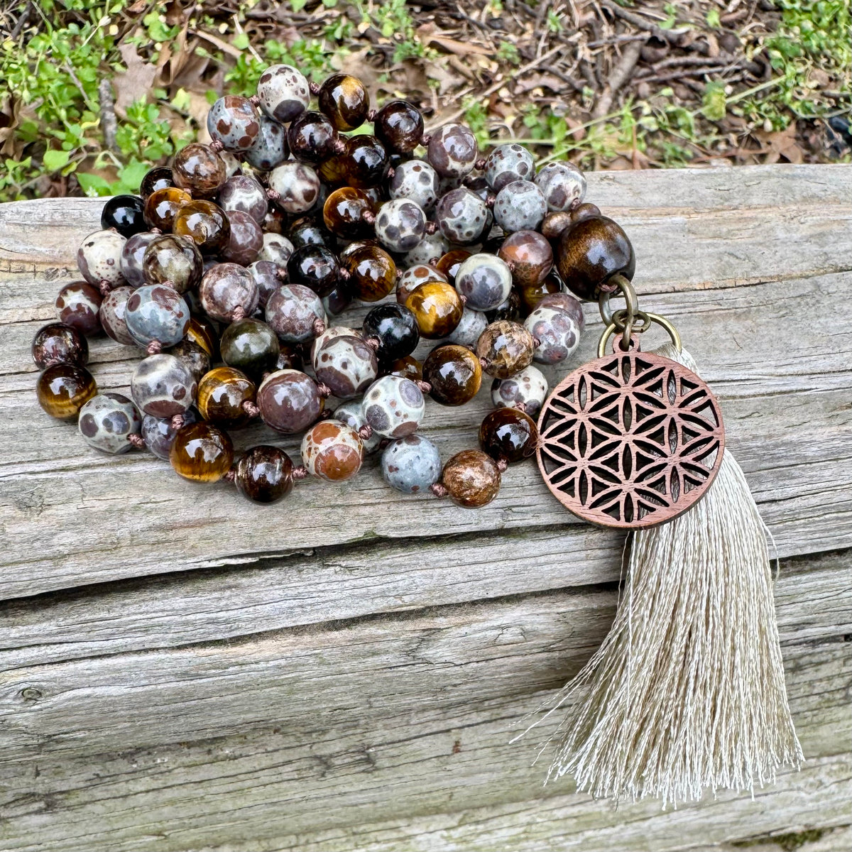 The Bark Skin Totem • Phlogopite, Jasper & Tiger’s Eye Grounding Mala Necklace