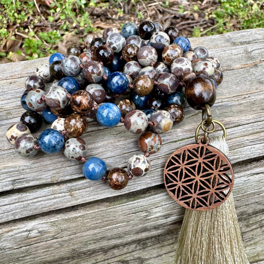 The Spirit Walker’s Totem • Jasper, Phlogopite & Dumortierite Mala Necklace