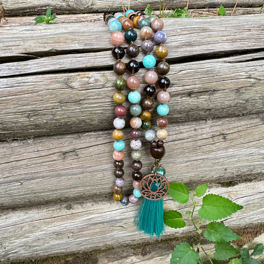 Chasing Butterflies • Amazonite, Peach Moonstone & Ocean Jasper Self Love Mala Necklace
