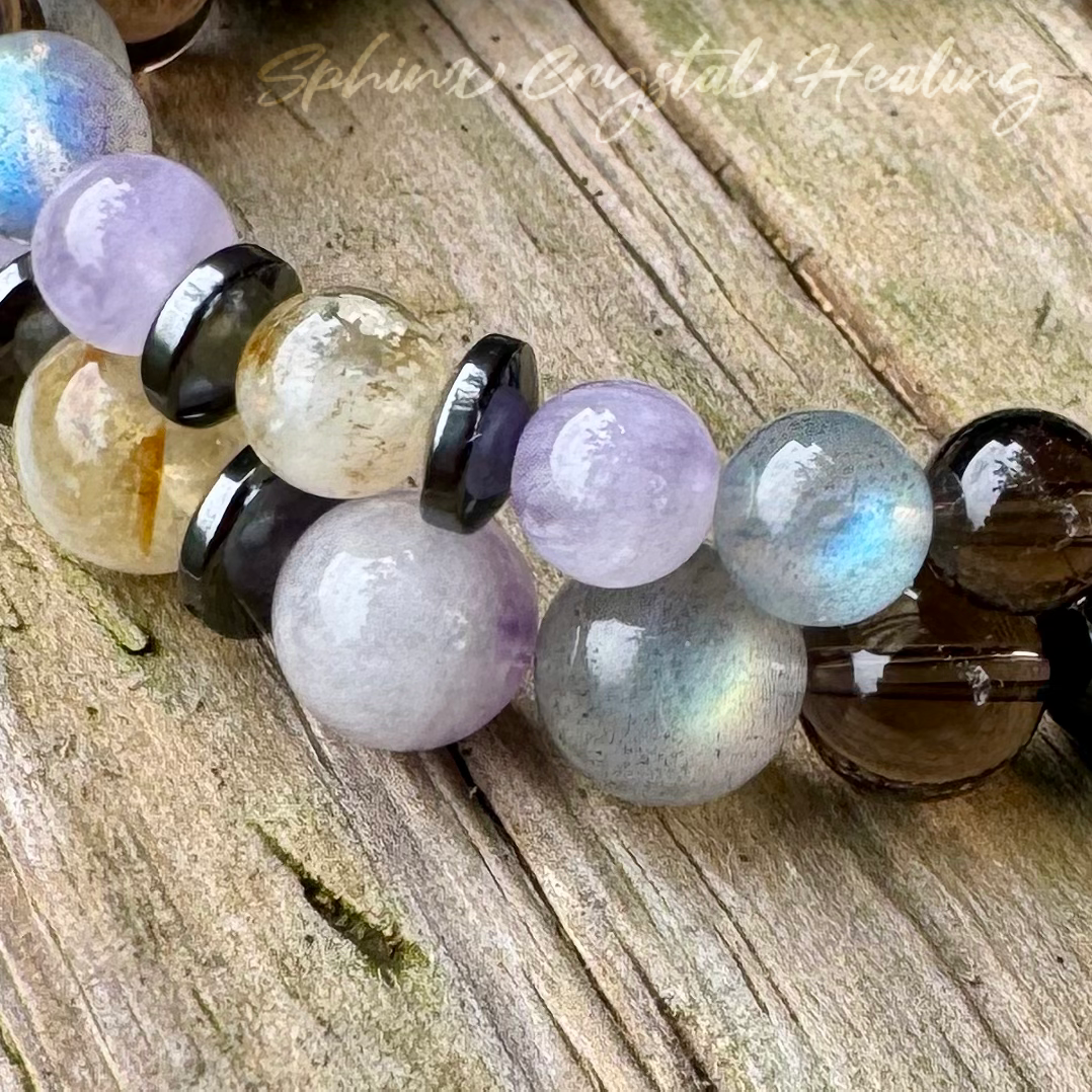 Libra Zodiac Crystal Bracelet • Energy Balance & Harmony • Labradorite, Citrine, Amethyst & Black Tourmaline