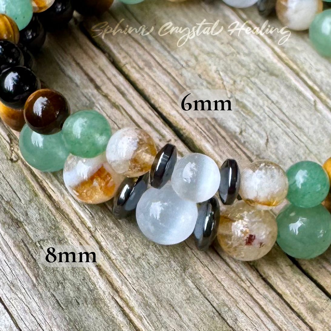 The Determined Taurus • Aventurine, Tiger’s Eye, Selenite & Citrine Zodiac Bracelet