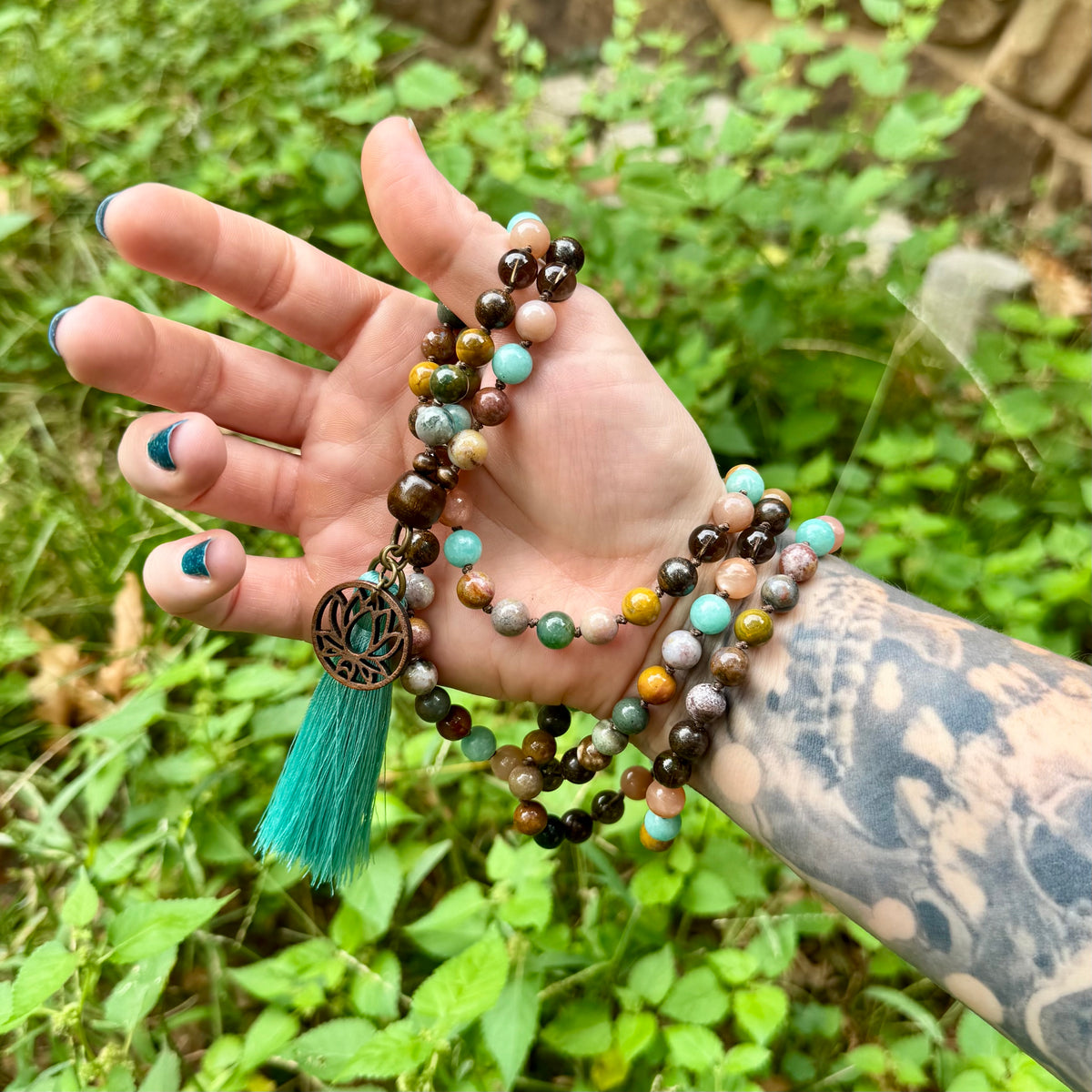 Chasing Butterflies • Amazonite, Peach Moonstone & Ocean Jasper Self Love Mala Necklace