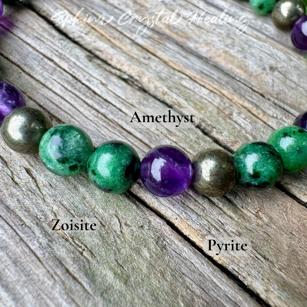 Below My Feet • Ruby Zoisite, Amethyst, Pyrite & Garnet Healing Crystal Bracelet