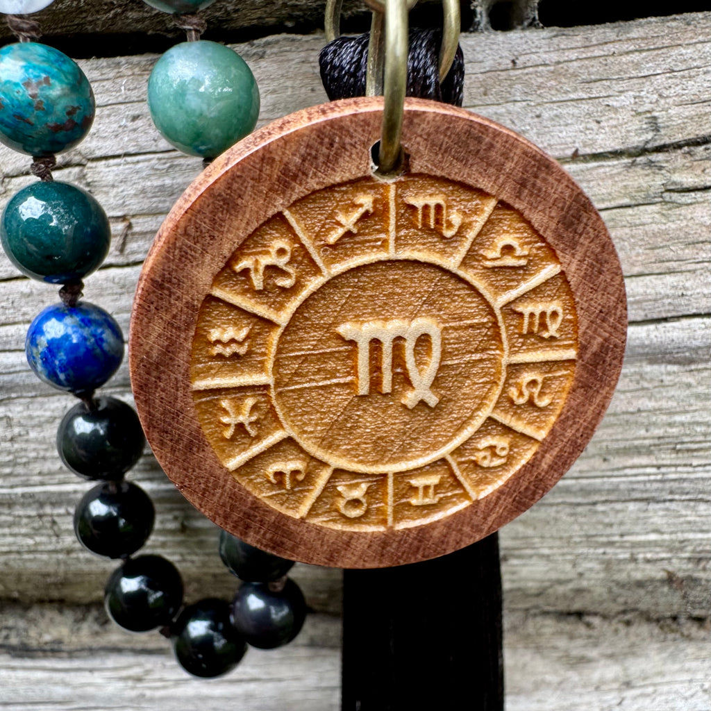 The Humble Virgo • Chrysocolla, Lapis, Moss Agate & Moonstone Virgo Mala Necklace