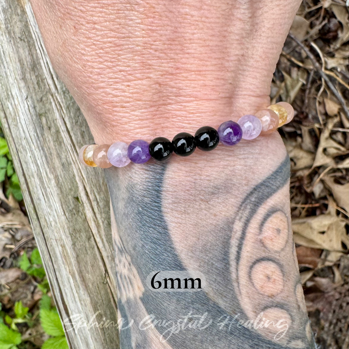 The Intuitive Cancer • Amethyst, Peach Moonstone & Black Tourmaline Zodiac Bracelet