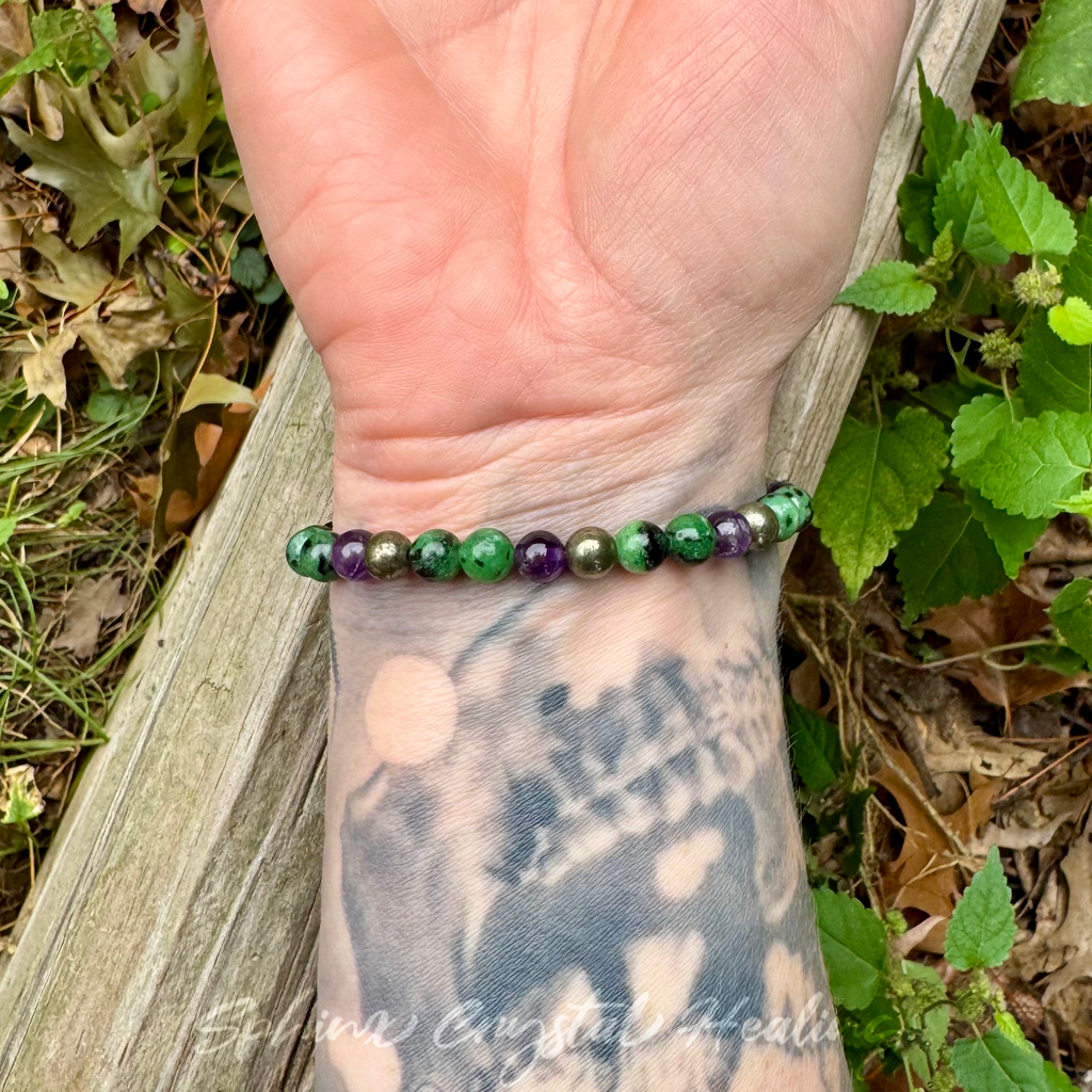 Below My Feet • Ruby Zoisite, Amethyst, Pyrite & Garnet Healing Crystal Bracelet