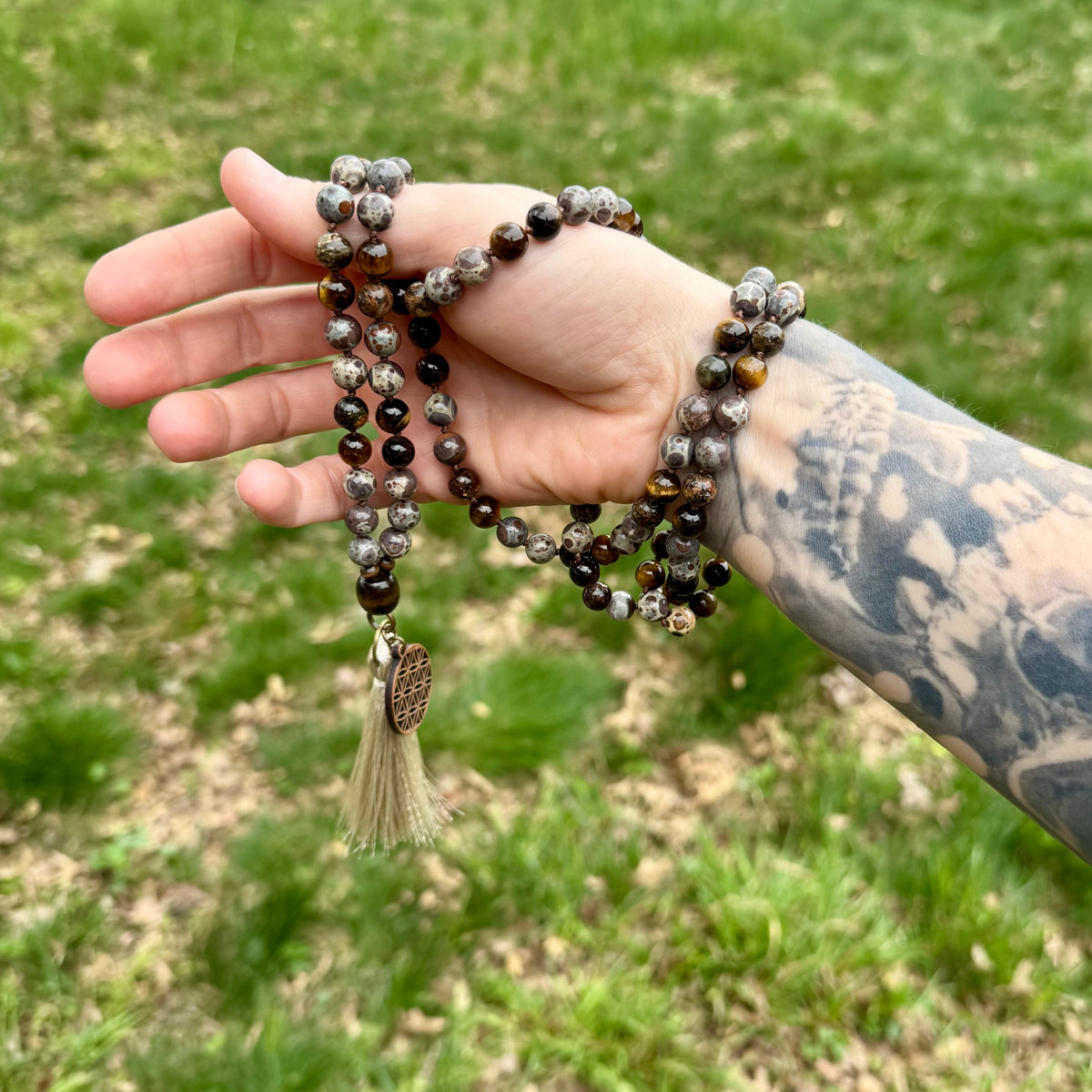 The Bark Skin Totem • Phlogopite, Jasper & Tiger’s Eye Grounding Mala Necklace