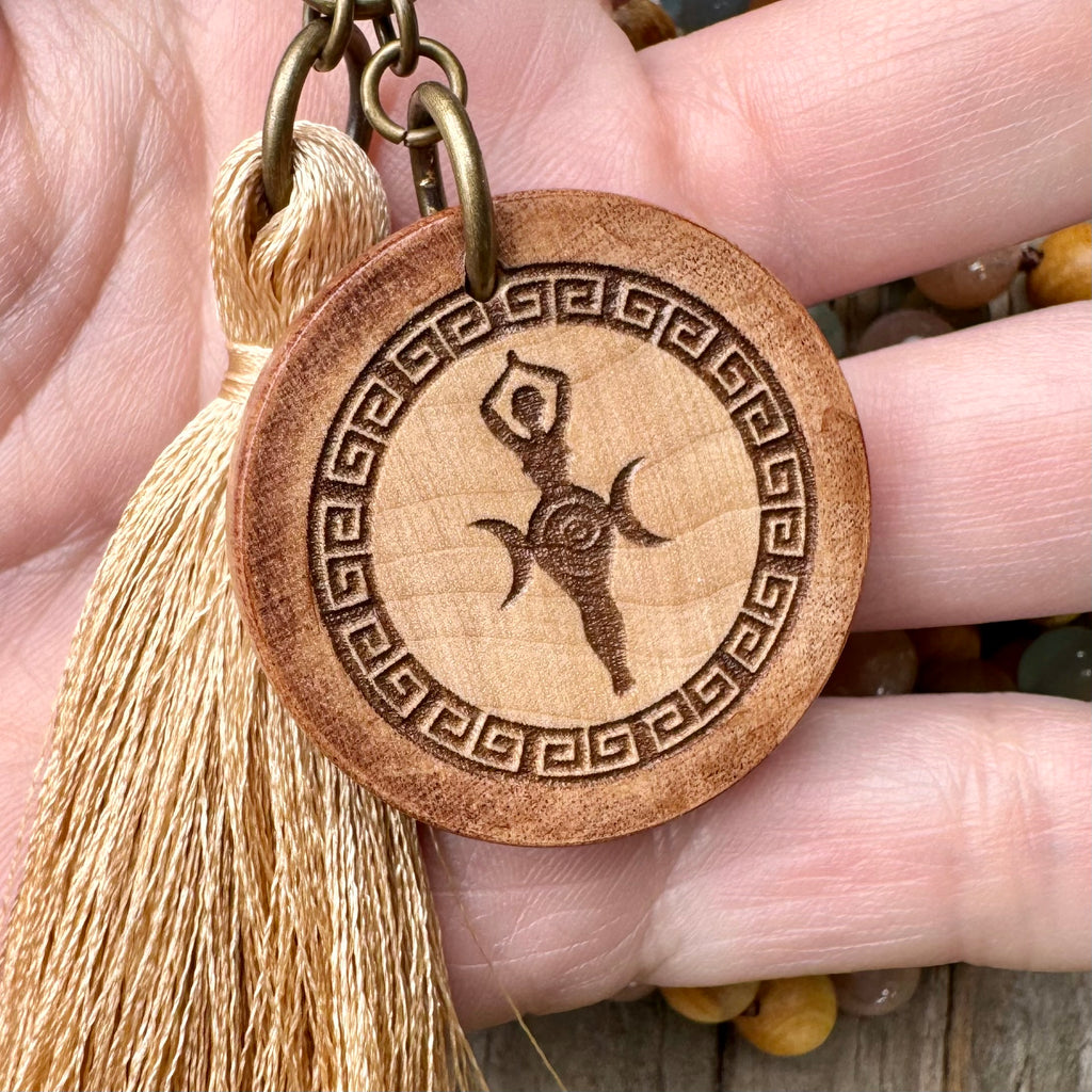 Goddess of the Ancient Sea • Lemurian Aquatine Calcite, Moonstone & Palo Santo Mala Necklace