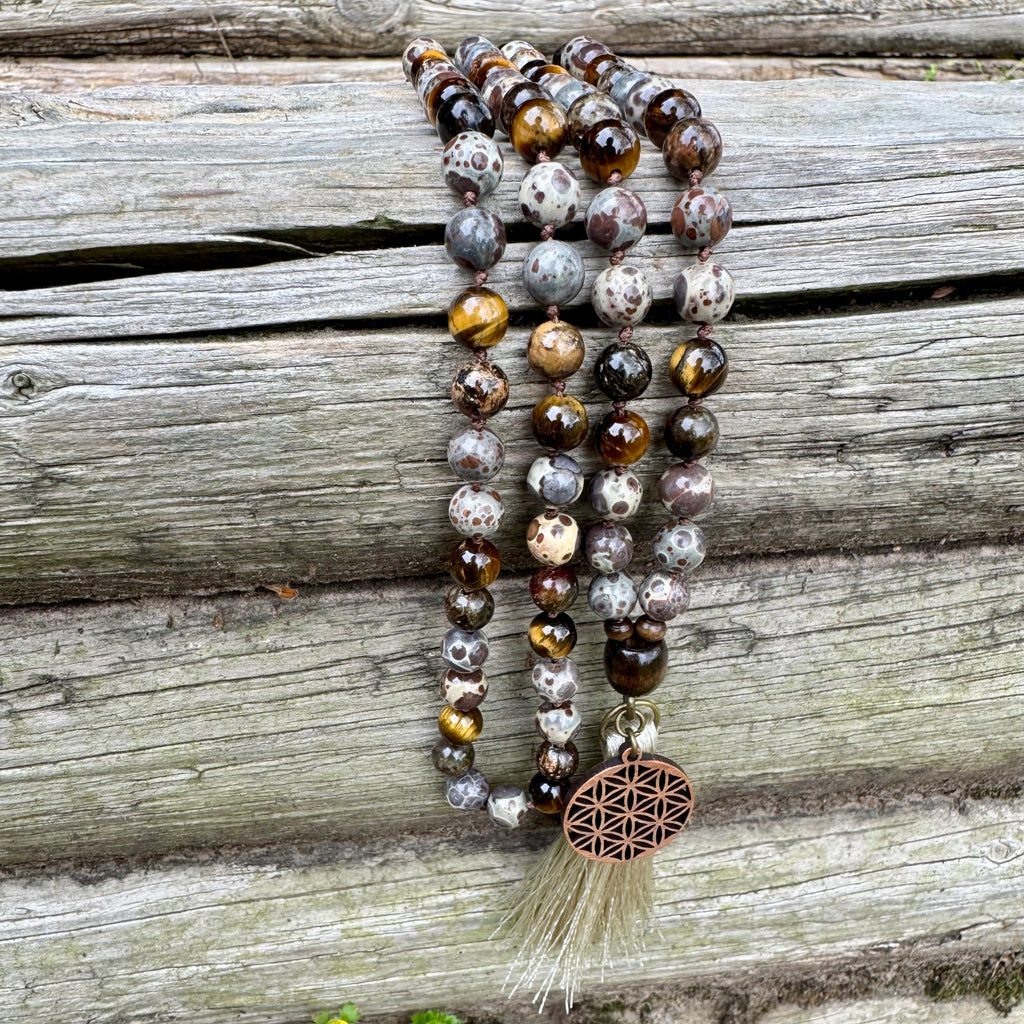 The Bark Skin Totem • Phlogopite, Jasper & Tiger’s Eye Grounding Mala Necklace