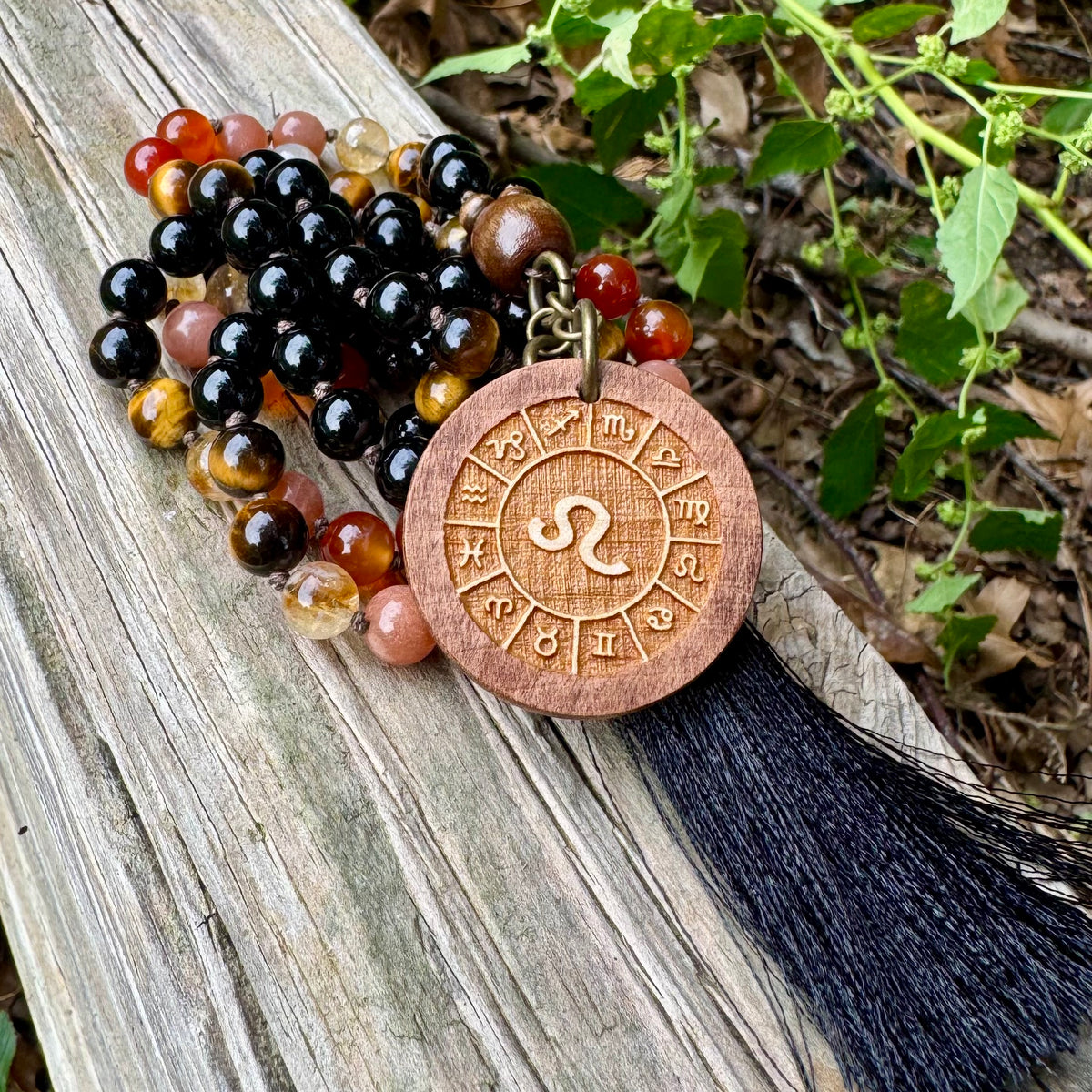 The Fearless Leo • Sunstone, Carnelian, Citrine & Tiger’s Eye Zodiac Mala Necklace