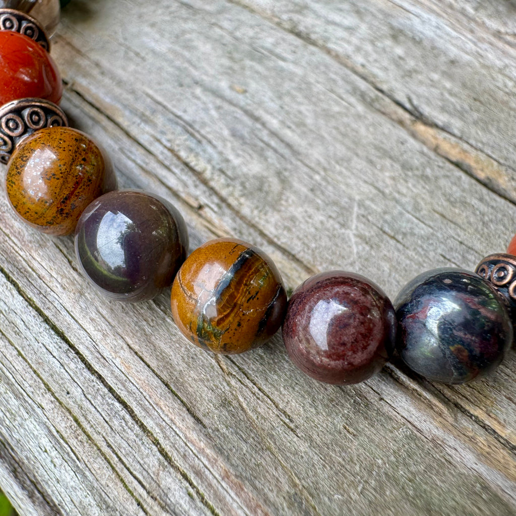 The Strength of Terra • Malachite, Red Jasper, Smoky Quartz & Tiger Iron Protection Bracelet