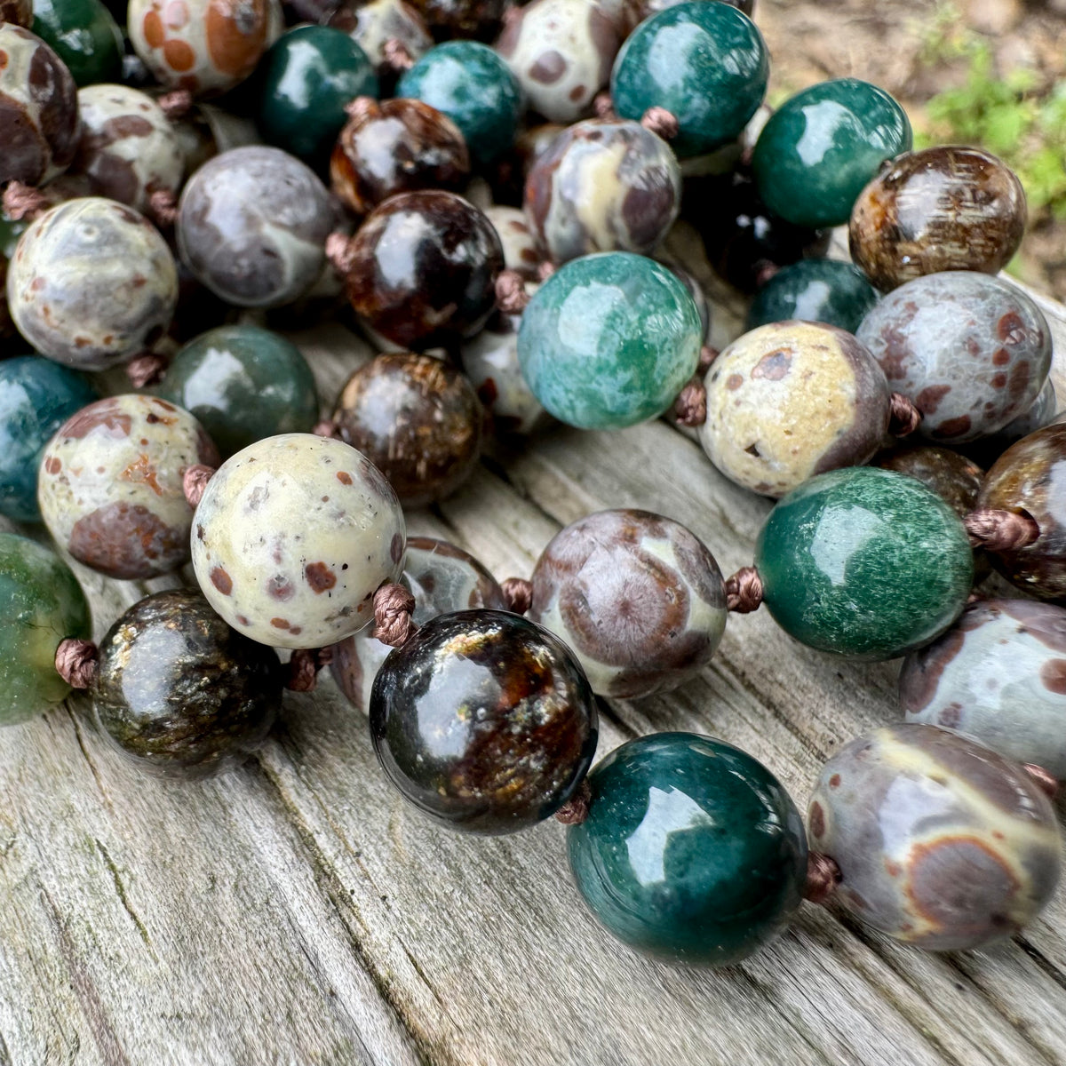 The Earth Living Totem • Jasper, Phlogopite & Moss Agate Mala Necklace