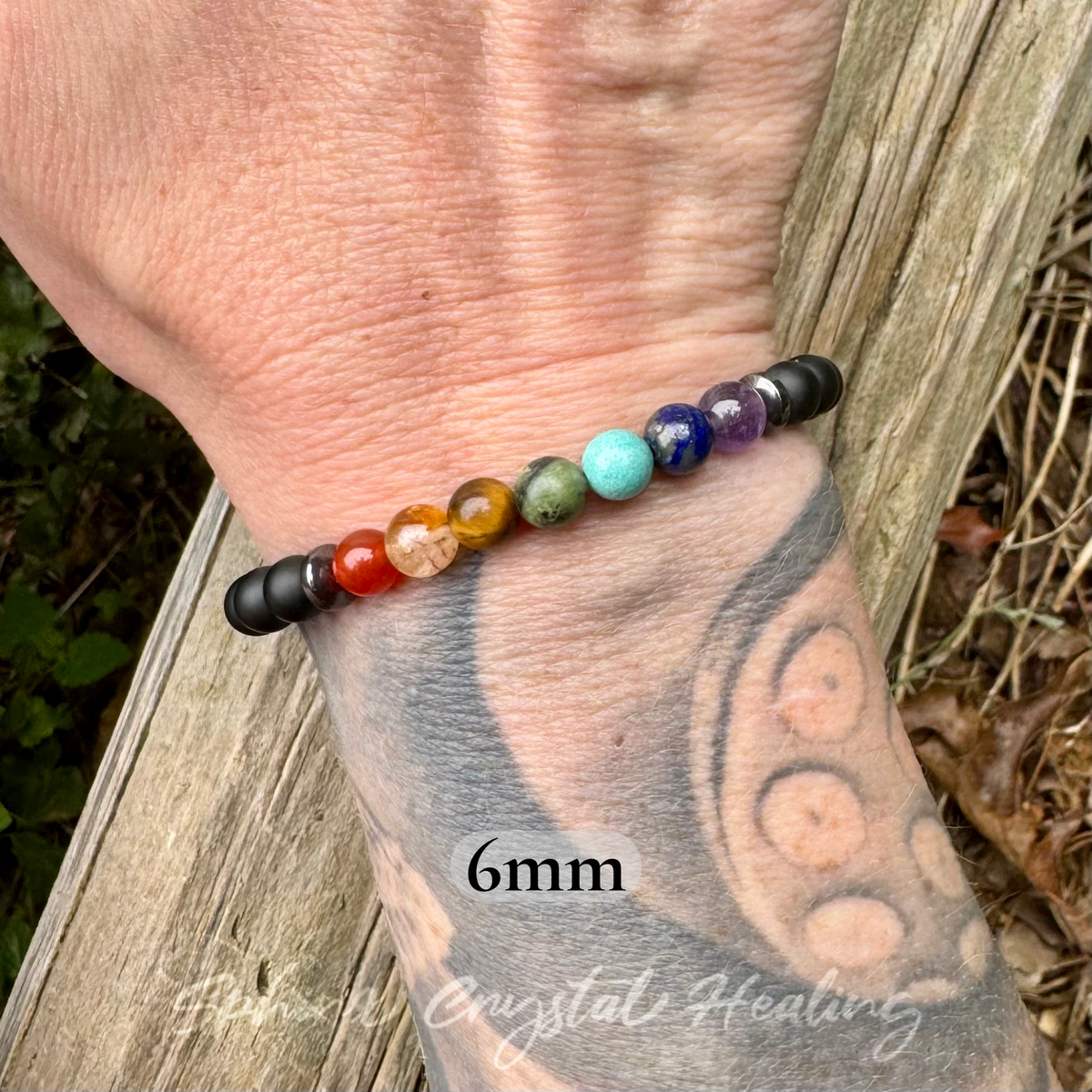 Chakra Protection & Grounding Bracelet • Black Onyx, Hematite & Seven Chakra Crystals