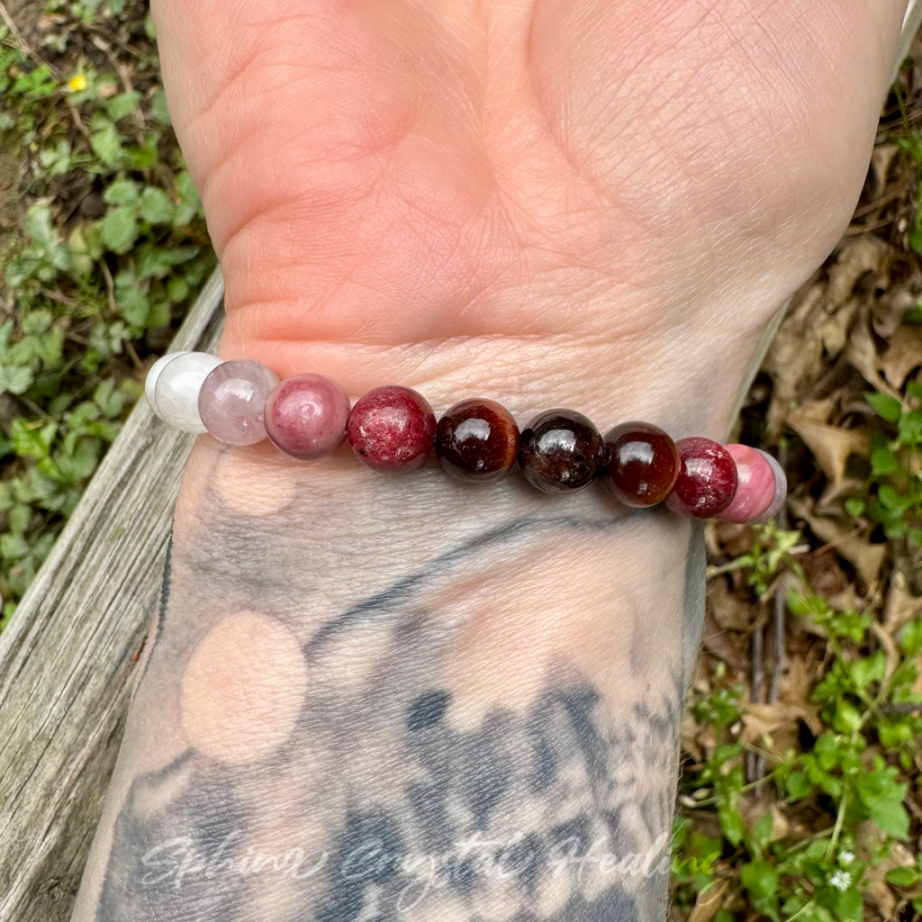 The Law of Attraction • Garnet, Ruby, Rose Quartz & Moonstone Manifest Love Bracelet
