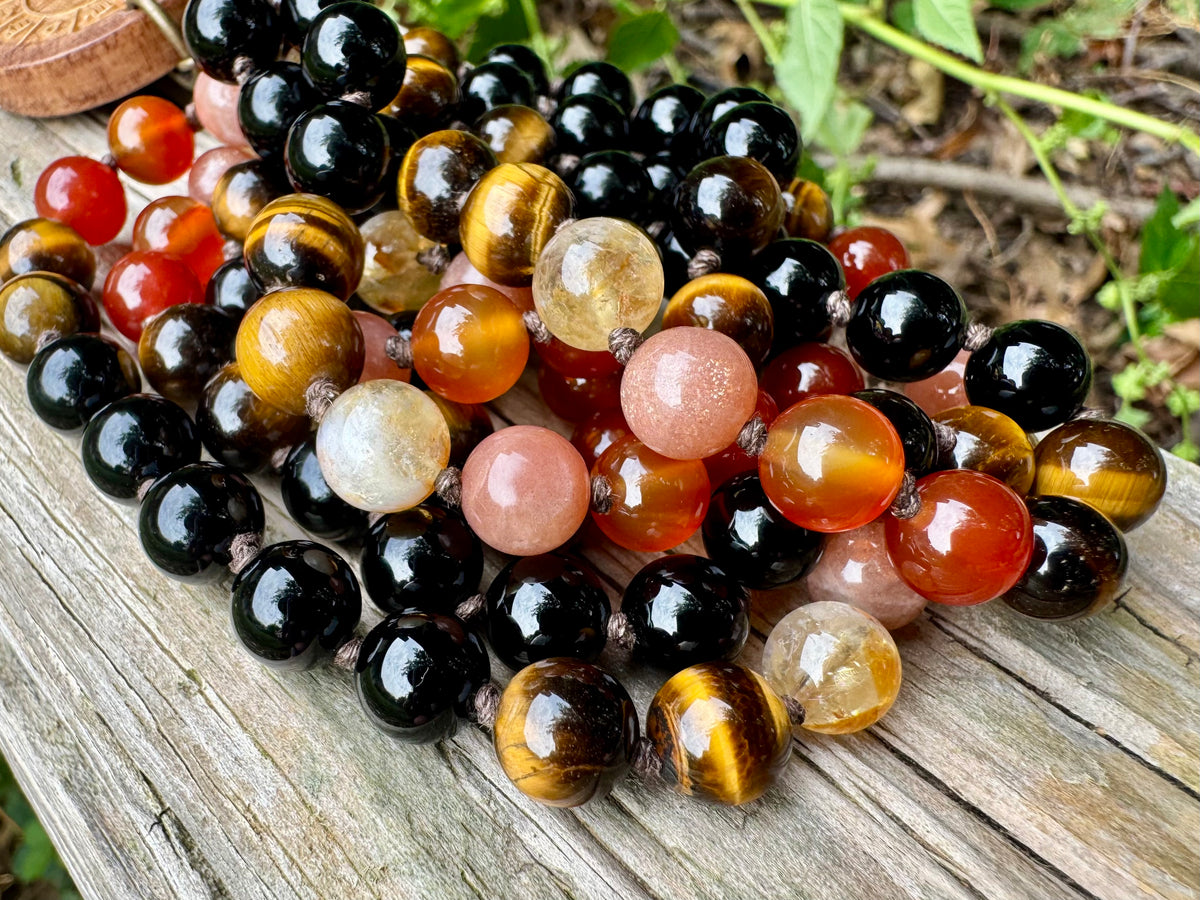 The Fearless Leo • Sunstone, Carnelian, Citrine & Tiger’s Eye Zodiac Mala Necklace