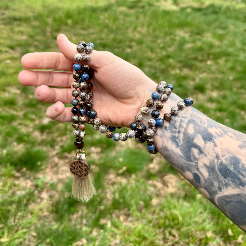 The Spirit Walker’s Totem • Jasper, Phlogopite & Dumortierite Mala Necklace
