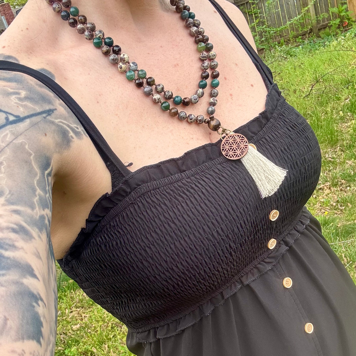 The Earth Living Totem • Jasper, Phlogopite & Moss Agate Mala Necklace