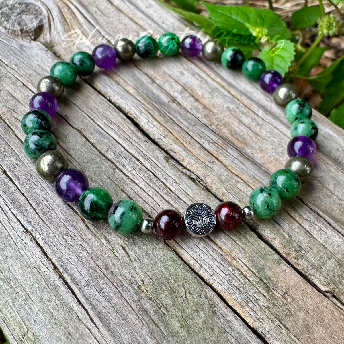 Below My Feet • Ruby Zoisite, Amethyst, Pyrite & Garnet Healing Crystal Bracelet