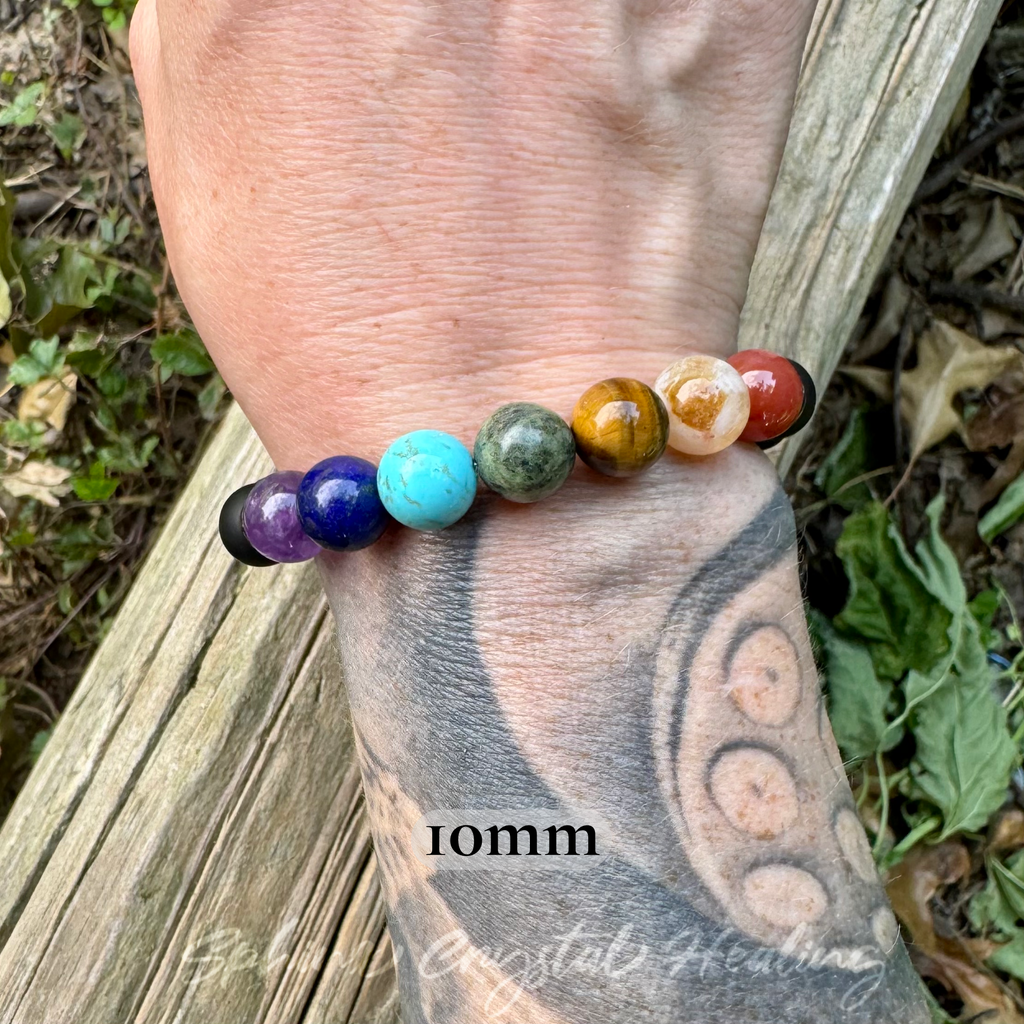 Chakra Protection & Grounding Bracelet • Black Onyx, Hematite & Seven Chakra Crystals