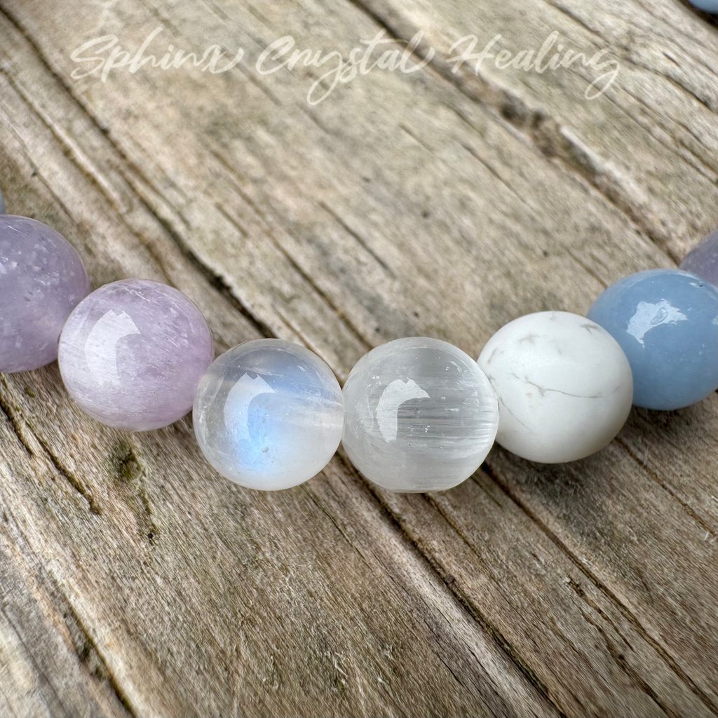 Lavender Dreams • Angelite, Lepidolite, Amethyst & Moonstone Calming Bracelet