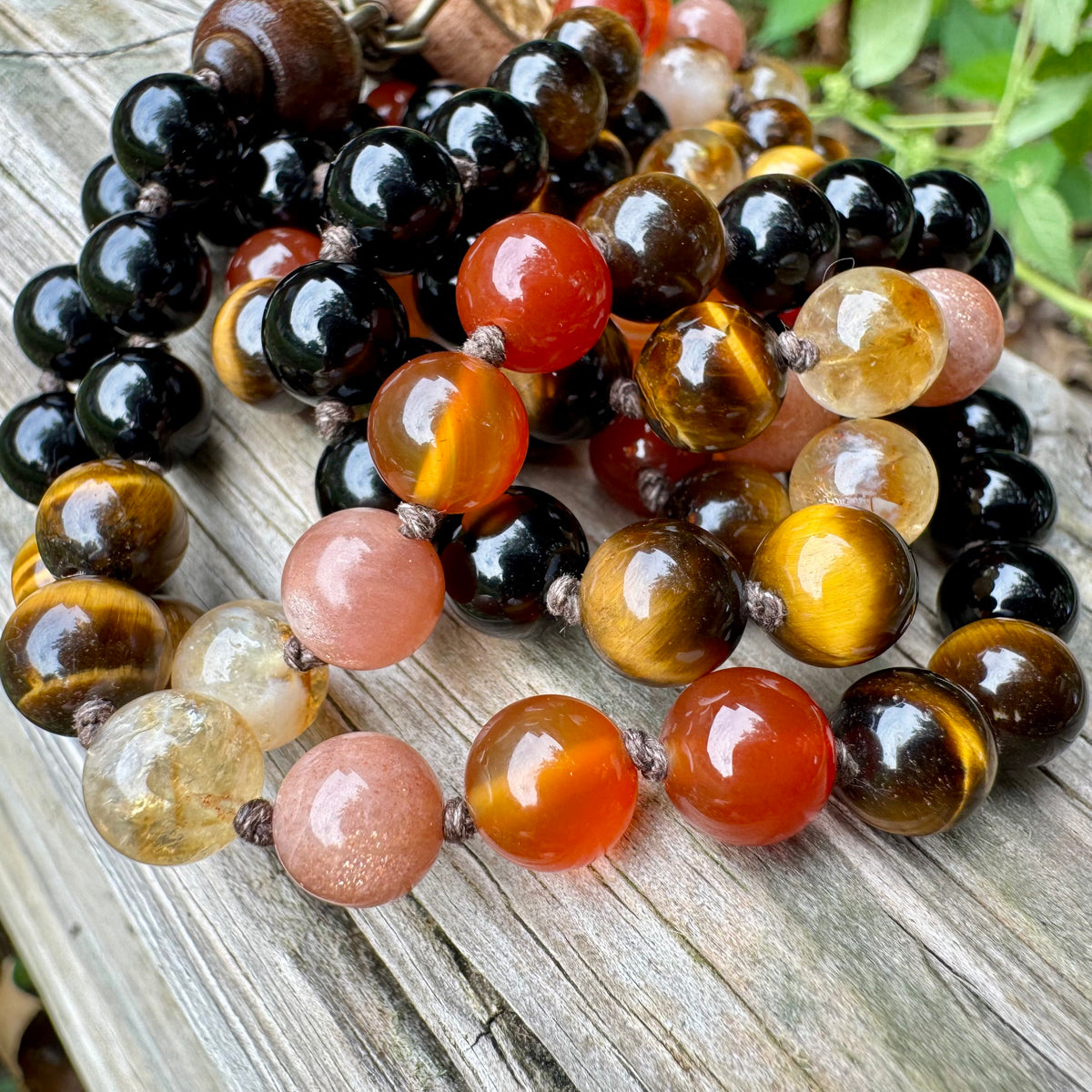 The Fearless Leo • Sunstone, Carnelian, Citrine & Tiger’s Eye Zodiac Mala Necklace