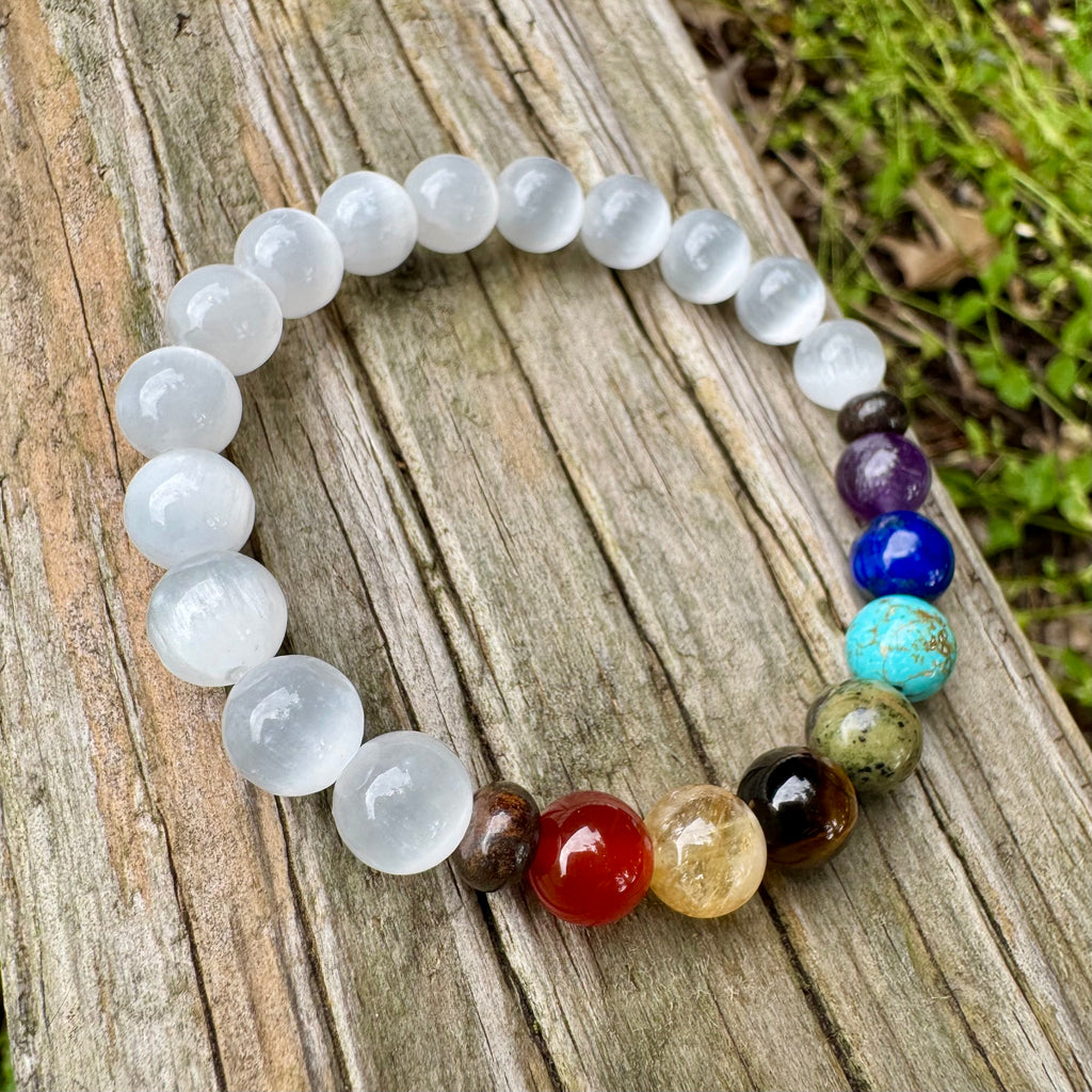 Chakra Alignment • Selenite, Bronzite & Seven Crystal Protection Bracelet