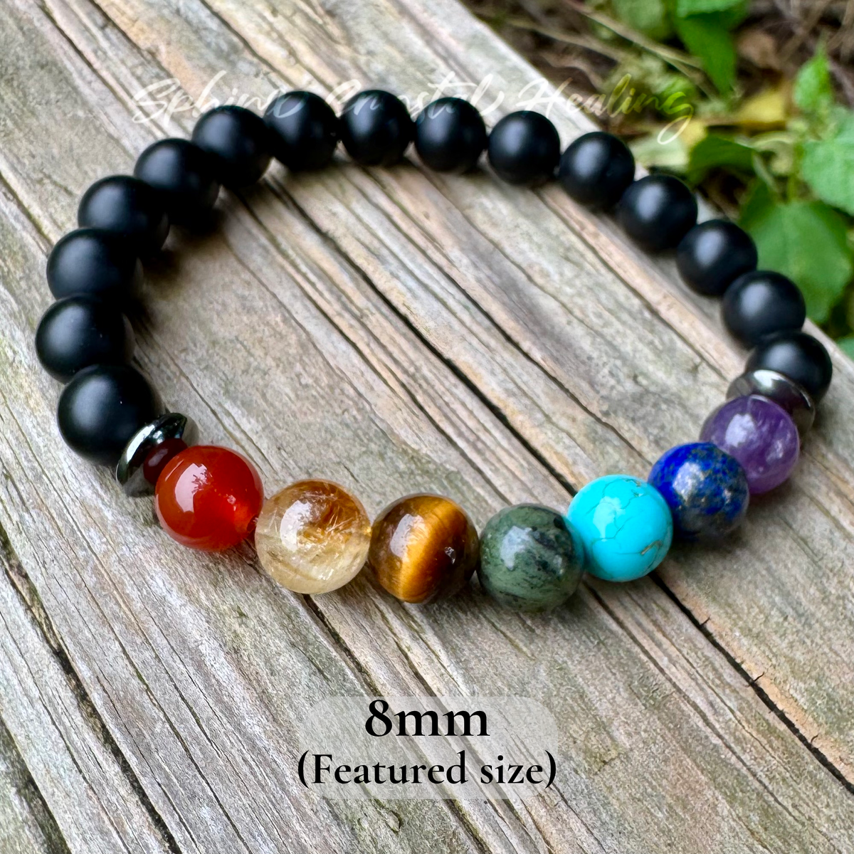 Chakra Protection & Grounding Bracelet • Black Onyx, Hematite & Seven Chakra Crystals