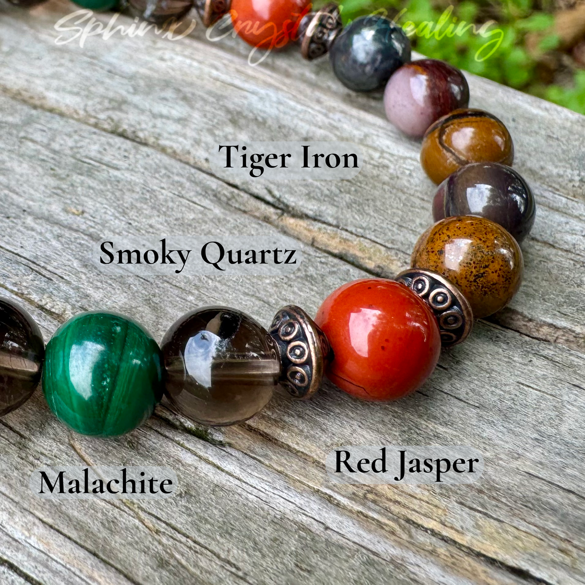 The Strength of Terra • Malachite, Red Jasper, Smoky Quartz & Tiger Iron Protection Bracelet