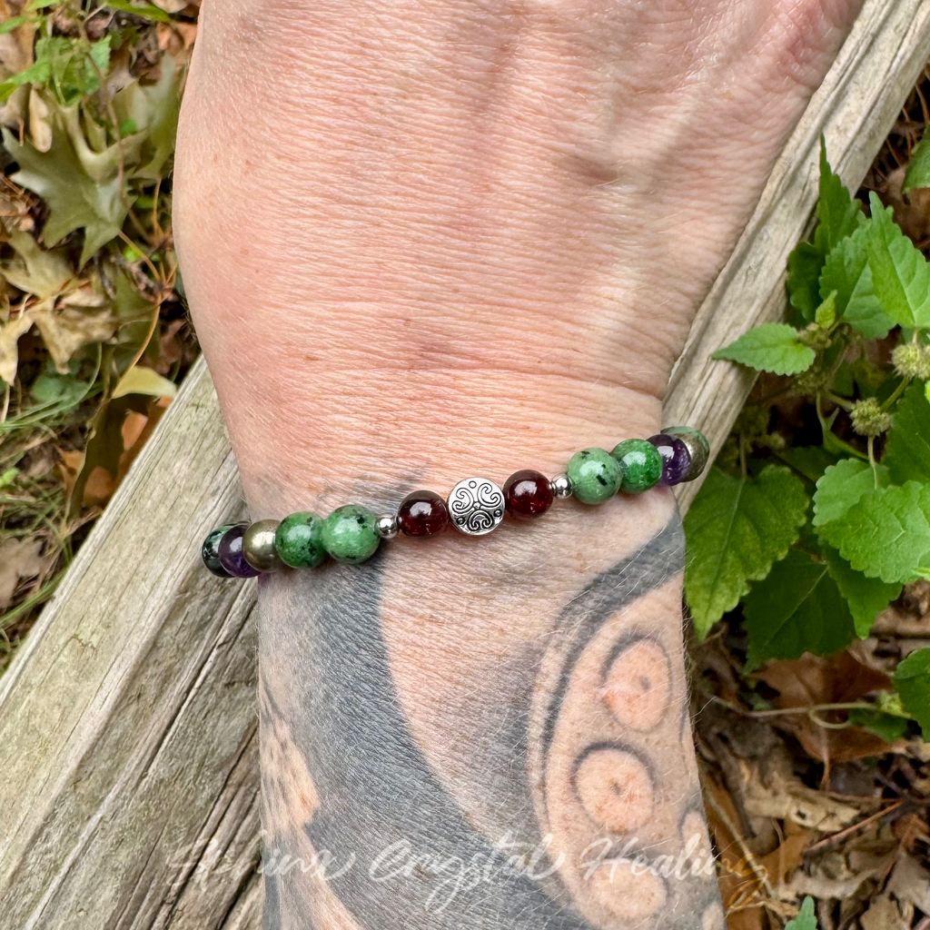 Below My Feet • Ruby Zoisite, Amethyst, Pyrite & Garnet Healing Crystal Bracelet