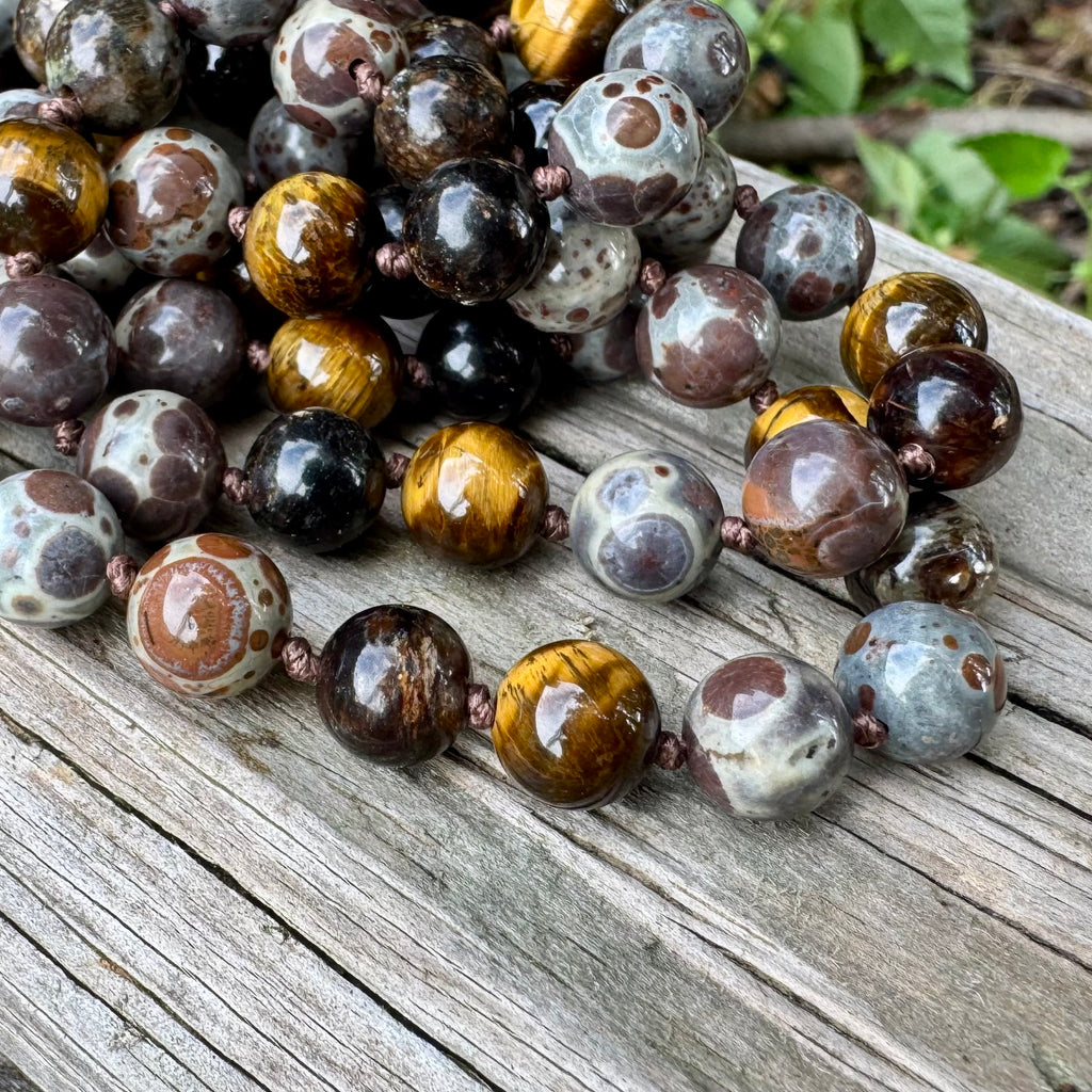 The Bark Skin Totem • Phlogopite, Jasper & Tiger’s Eye Grounding Mala Necklace