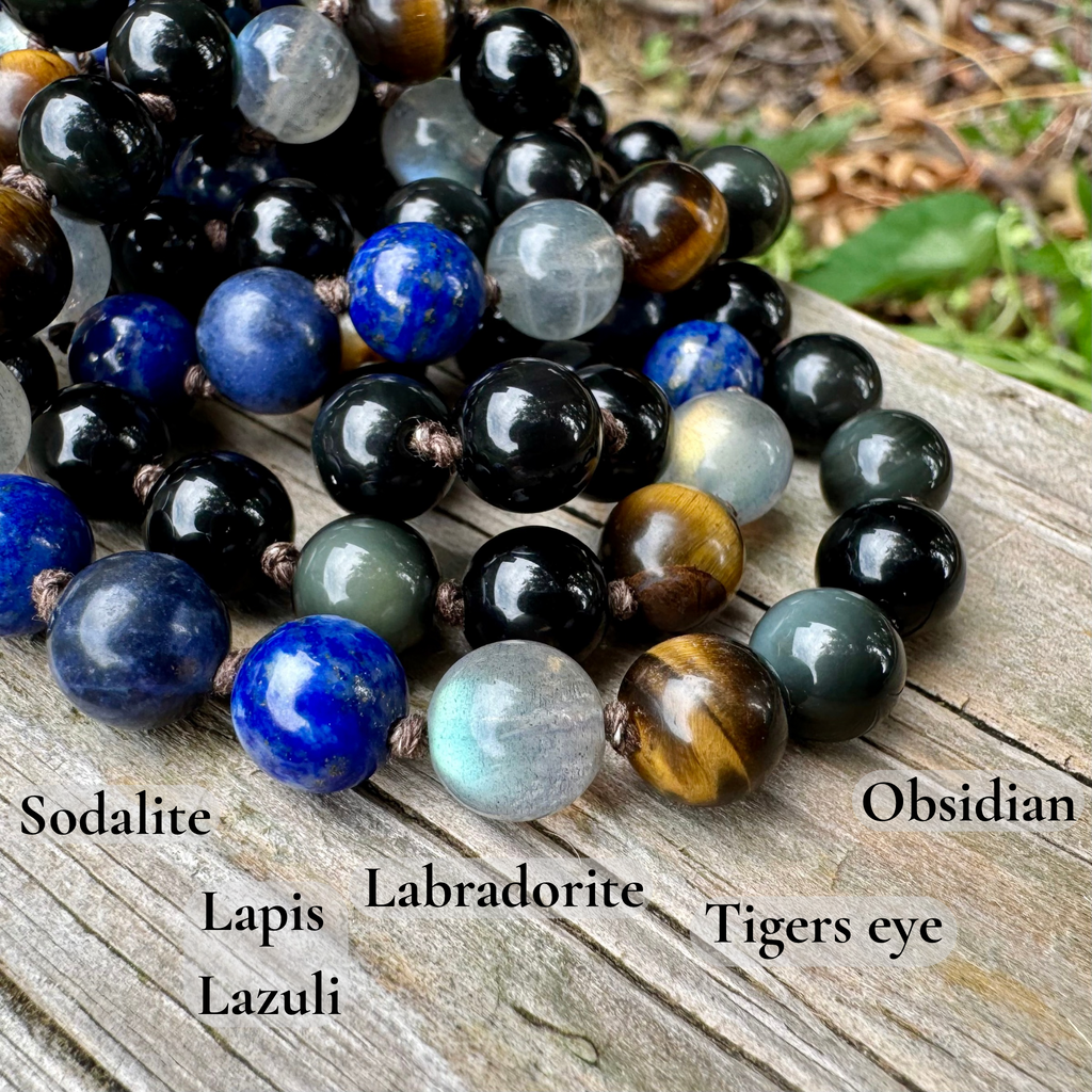 The Optimistic Sagittarius • Labradorite, Lapis & Tiger’s Eye Zodiac Mala Necklace
