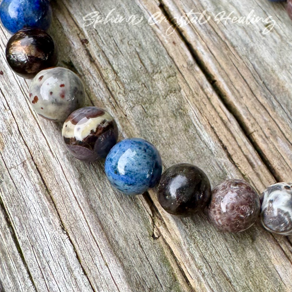 The Spirit Walker’s Totem • Dumortierite, Jasper & Phlogopite Spiritual Bracelet