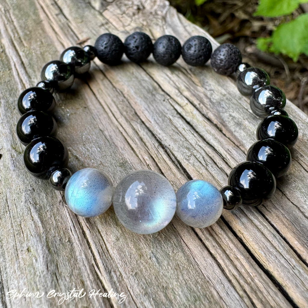 The Empath’s Raincoat • Labradorite, Black Tourmaline & Hematite Protection Bracelet